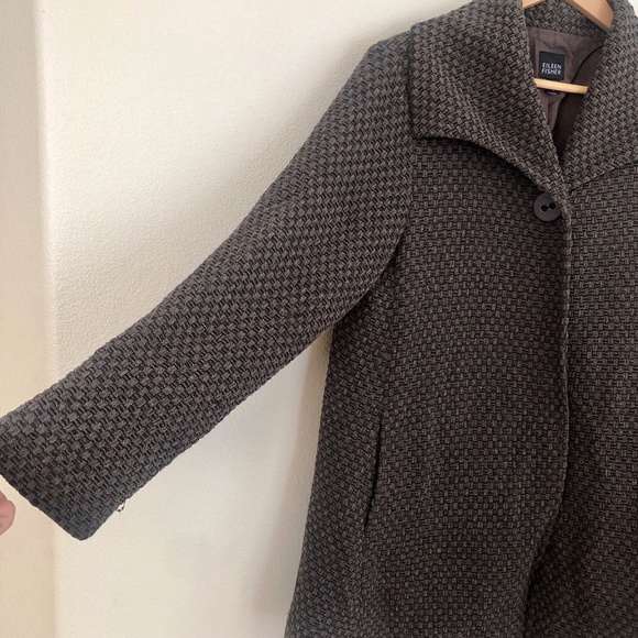 EILEEN FISHER Woven A-Line Single Button Brown Coat Jacket - Picture 5 of 9